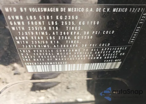 2022 Volkswagen Tiguan 2.0T Se R-Line Black from USA, damaged, VIN 3VVCB7AX0NM058630